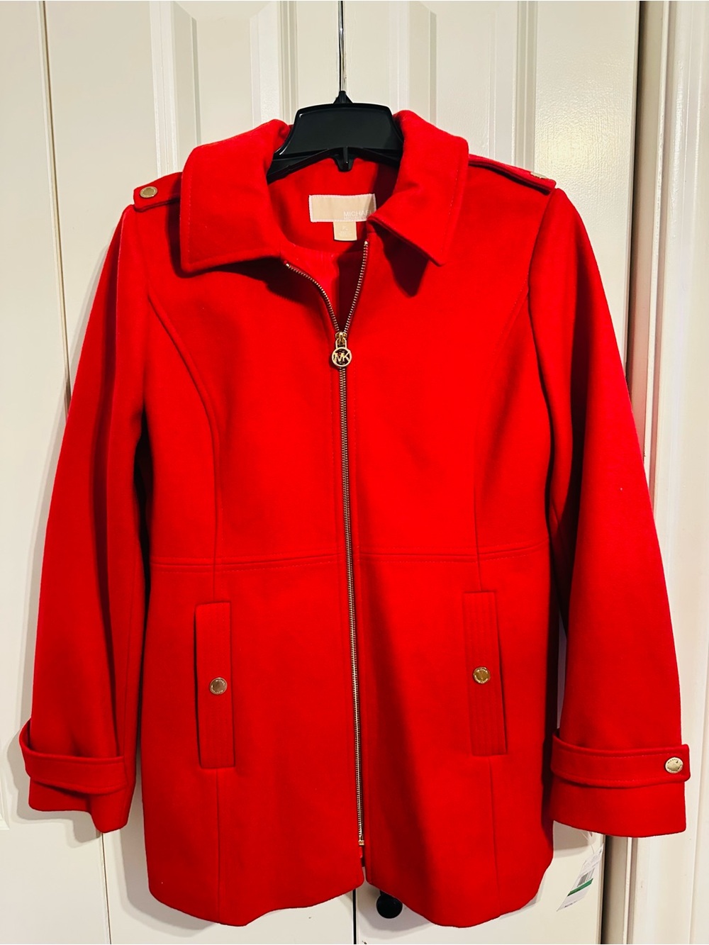MICHAEL Michael Kors Bright Red Zip-Front Wool-Blend PeaCoat